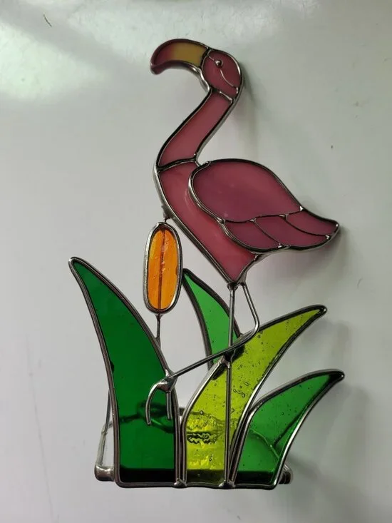 Stained Glass Flamingo Candle Holders Pink & Green 8 Inches Tall Set Of 2 - Picture 4 of 7